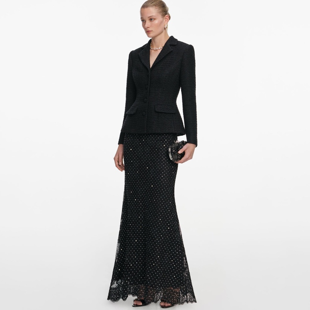 Self-Portrait NWOT BLACK BOUCLE RHINESTONE LACE MAXI DRESS - Picture 3 of 6